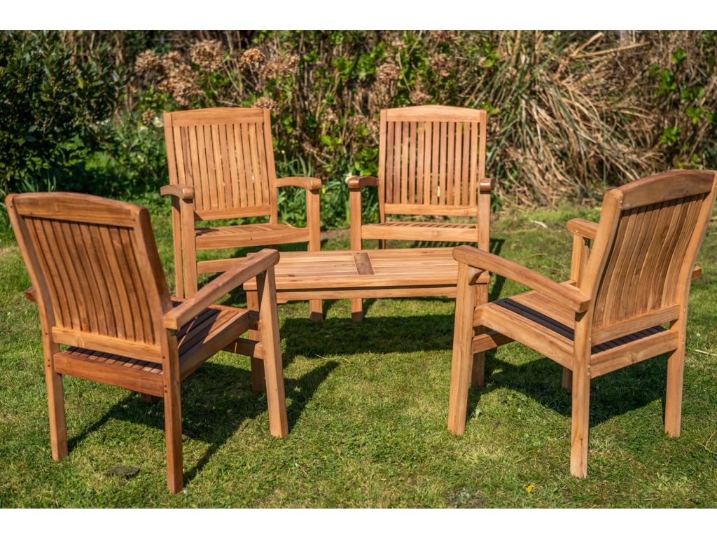 Family Fixed Teak Charlotte Stacking Chair and Coffee Table Set