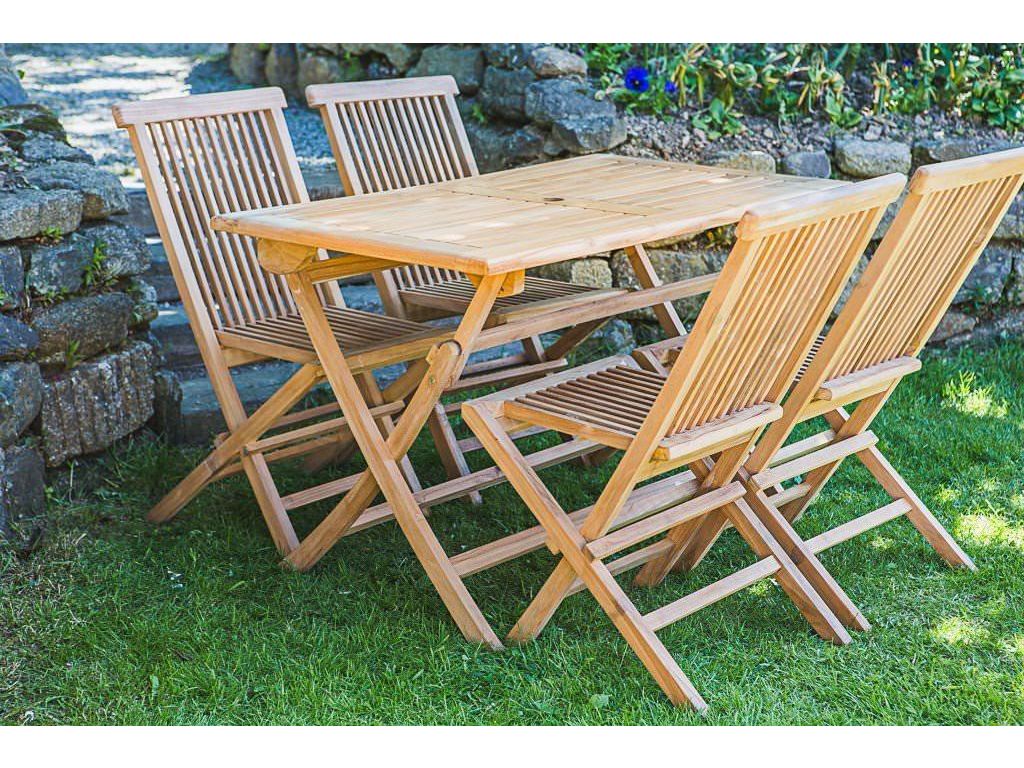 Folding 1.2m Solid Teak Rectangular Garden Table and Chair Set (Combo)