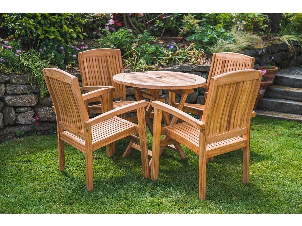 80cm Folding Circular Table and 4 Charlotte Stacking Chair Patio Set