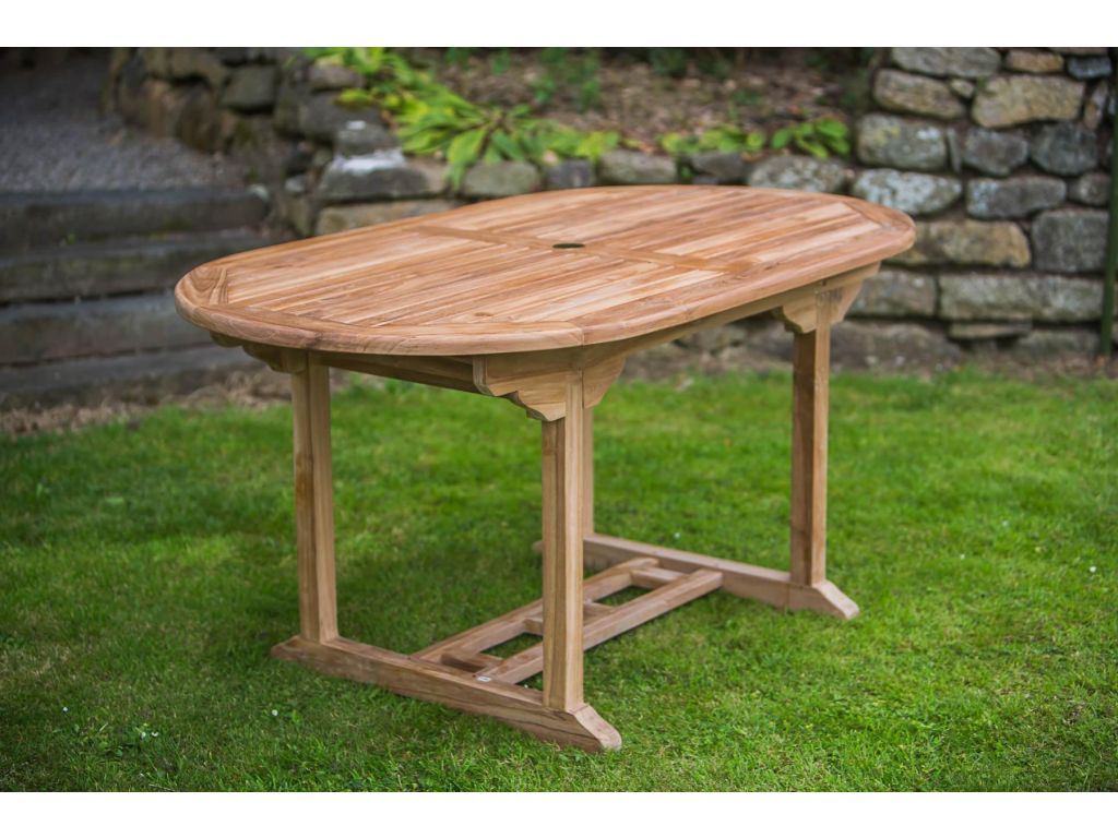 Solid Teak Oval 1.6m Pedestal Fixed Patio Table - Clearance