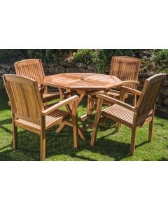 1m Solid Teak Octagonal Folding Table and 4 Charlotte Stacking Chair Patio Set