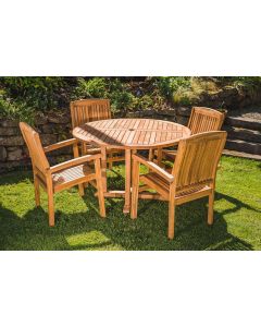 Chunky Teak 1.2m Round Pedestal Table And Stacking Chair set