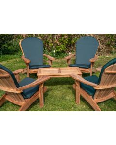 Family Teak Adirondack Set with Coffee Table and Cushions