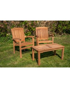Fixed Teak Charlotte Stacking Double Chair and Coffee Table Loveseat Set
