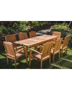 Rectangular Extending  1.5m – 2.1m Patio Set and 8 fixed Charlotte chairs 
