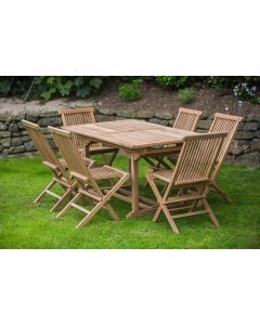 Rectangular Pedestal Solid Teak 1.6m Table and Folding Chair Garden Furniture Set