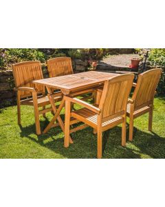 Solid Teak 1.2m Rectangular Folding Table and 4 Charlotte Stacking Chairs Patio Set