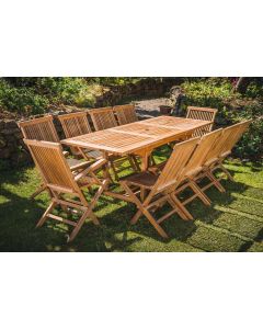Solid Teak Extending 1.5m - 2.1m Table and 10 Seat Combo Patio Set