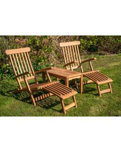 Wooden Sun Lounger Couples Set with Large Coffee Table