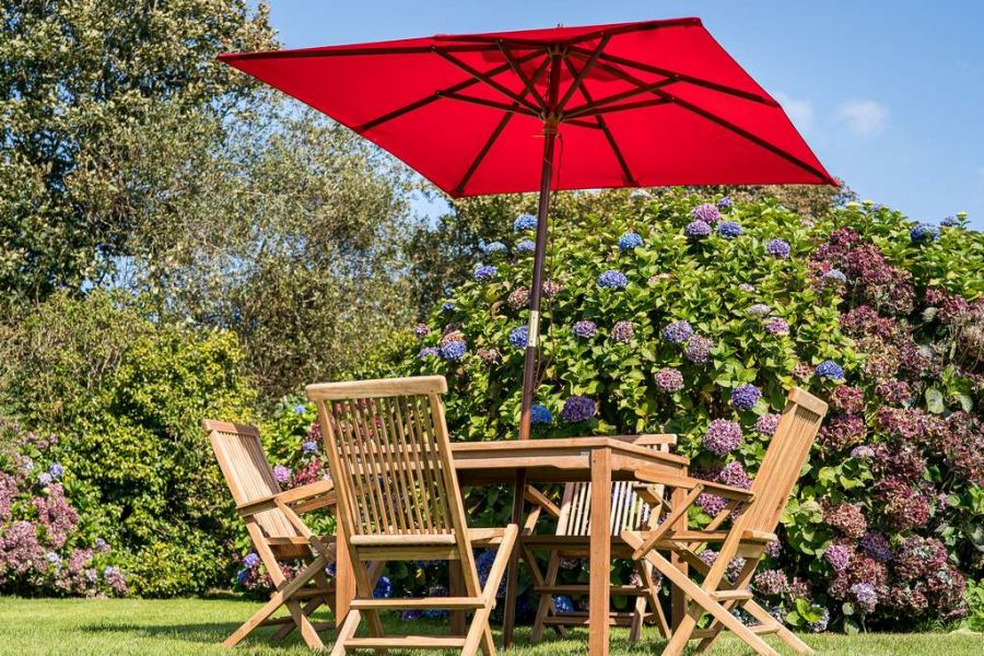 Red 1.8m Square Wooden Garden Parasol
