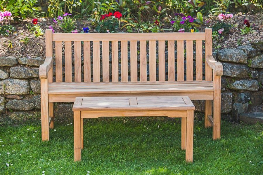 Teak memorial bench set