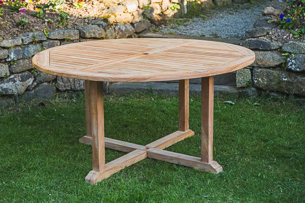 Solid Teak Round Pedestal 1.5m Fixed Garden Table