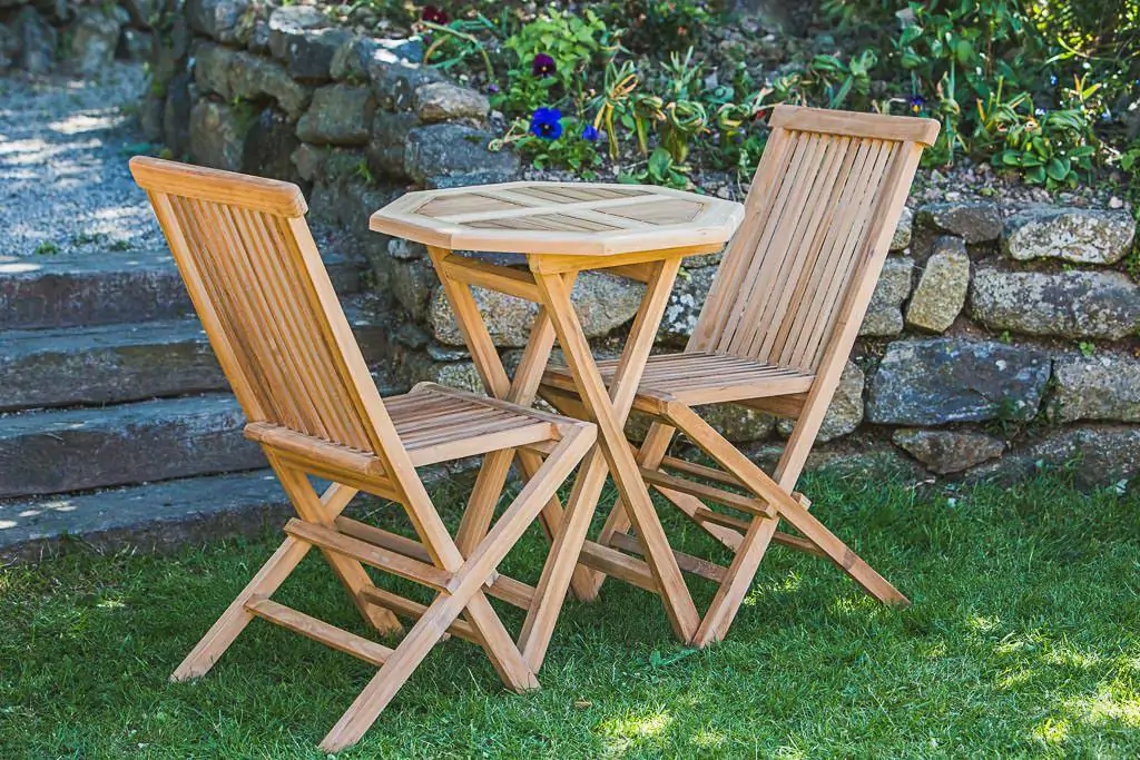 2 Seater Solid Teak Octagonal 60cm Folding Garden Table Chair Set