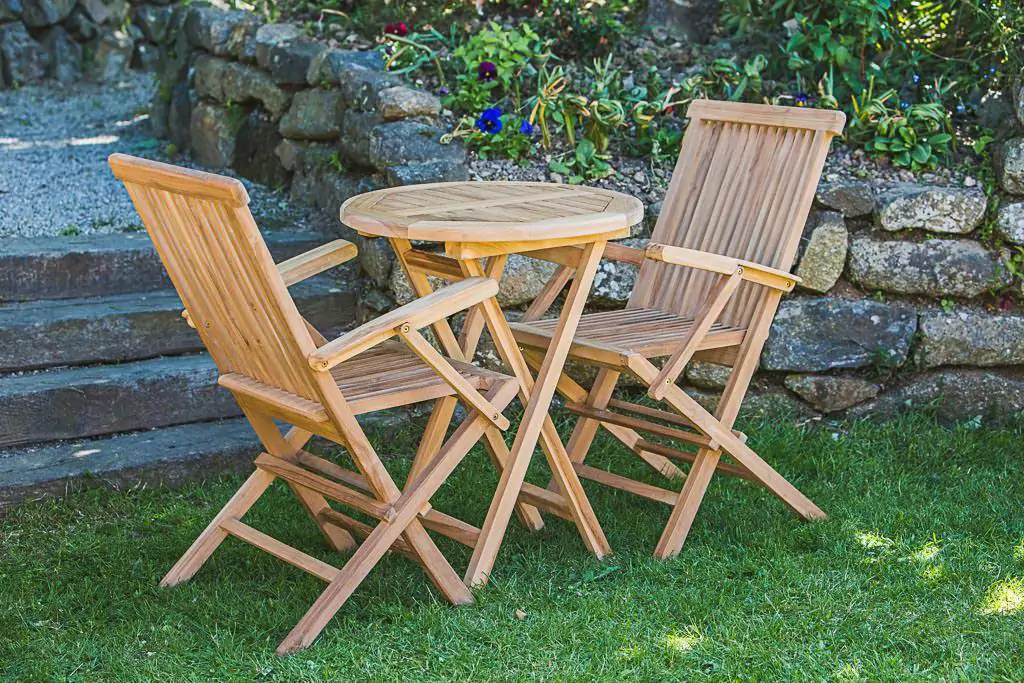 60cm Round 2 Seater Solid Teak Folding Patio Table and Arm Chair Set