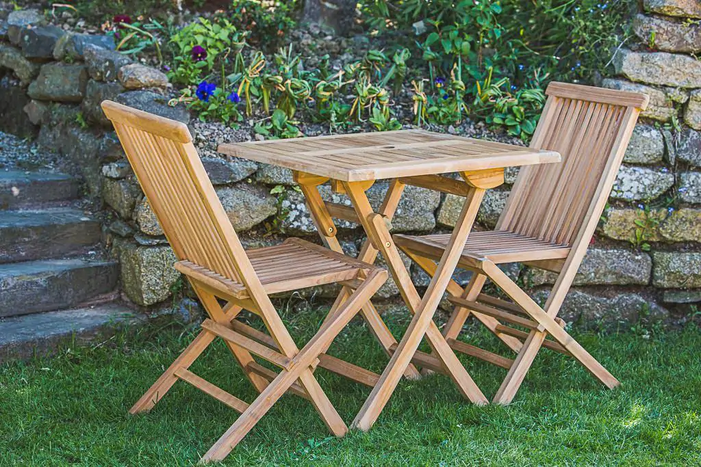 Solid Teak 2 Seater Square 70cm Folding Patio Table and Chair Set