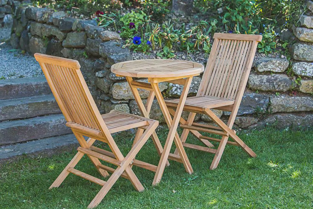 2 Seater Solid Teak Circular 60cm Folding Table and Chair Patio Furniture Set
