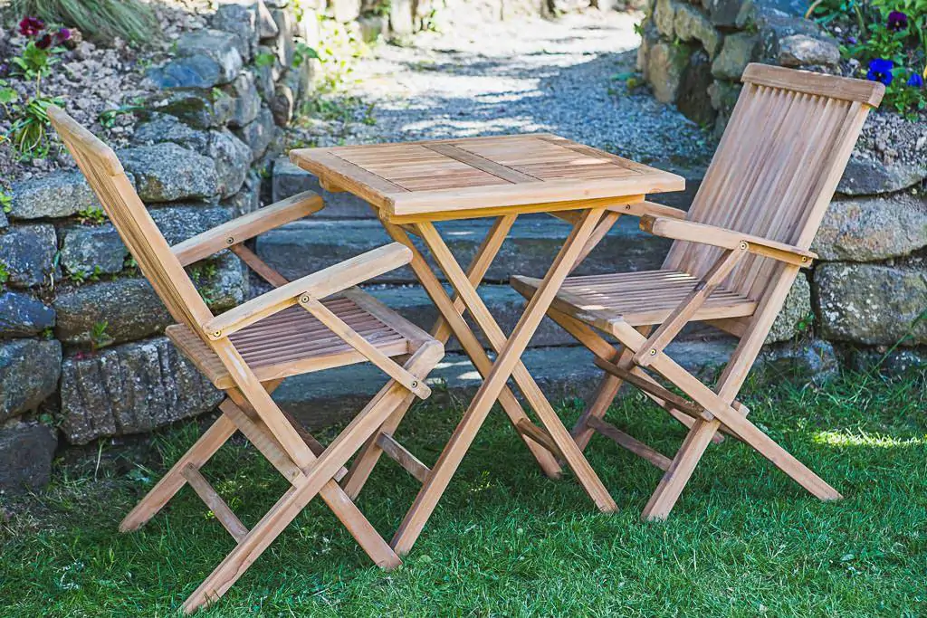 60cm Square 2 Seater Solid Teak Folding Table and Arm Chair Garden Furniture Set