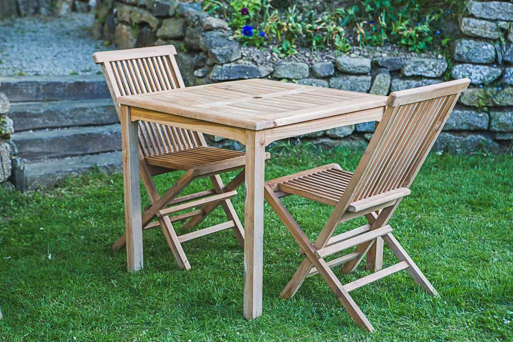 Square Solid Teak 80cm Fixed Table 2 Seater Garden Table and Chair Set