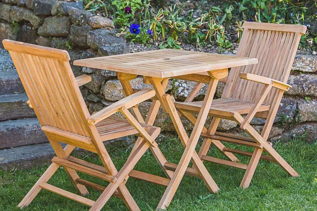 Square 70cm 2 Seater Solid Teak Folding Garden Table and Arm Chair Furniture Set