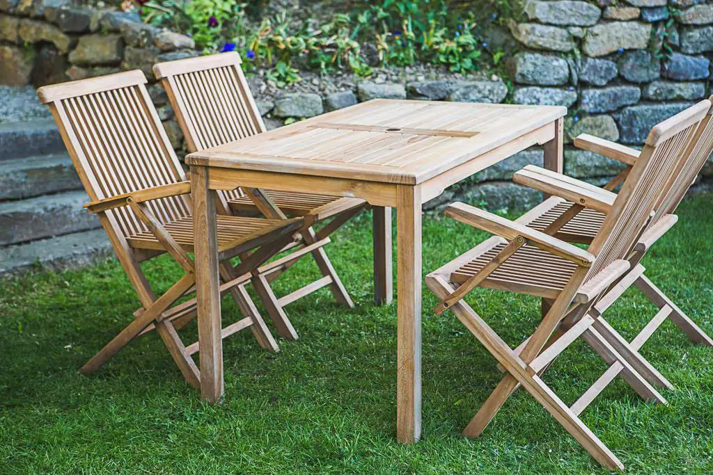 1.2m Solid Teak Fixed Rectangular Table and Folding Arm Chair Patio Furniture Set