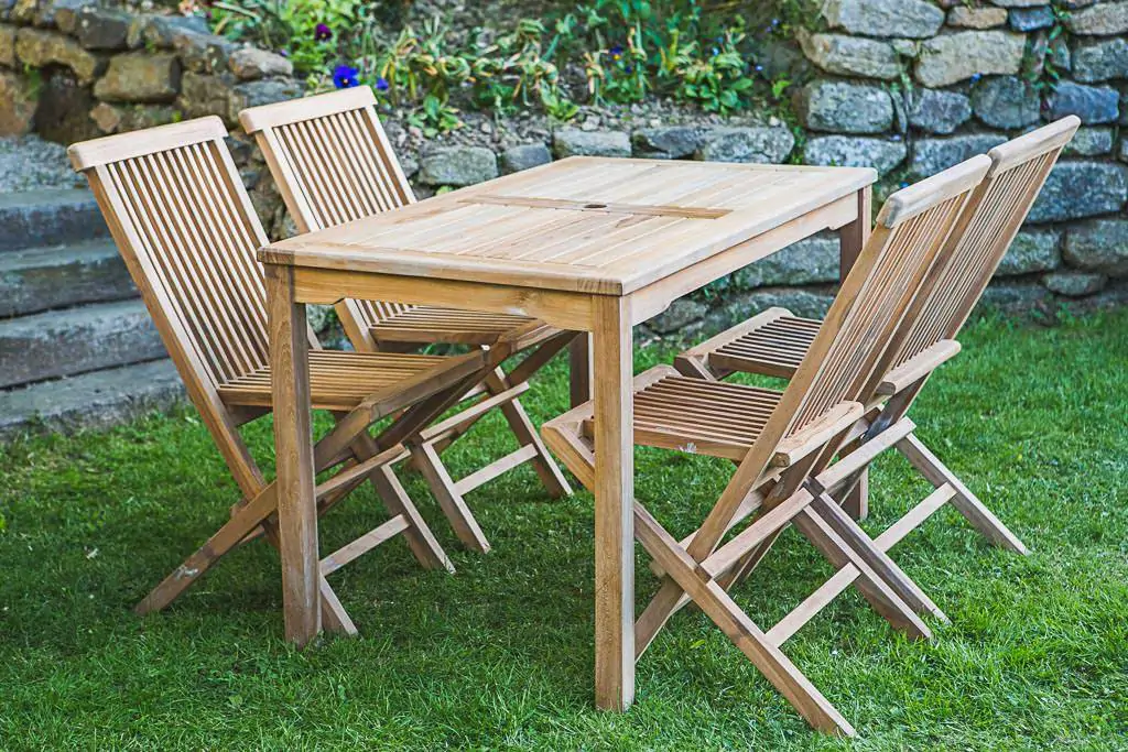 Rectangular Fixed Solid Teak 1.2m Garden Table and Chair Set