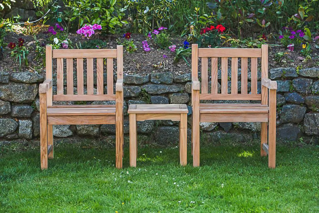 2 Seater Solid Teak Companion Set – Fixed Square Patio Table and Chair Set