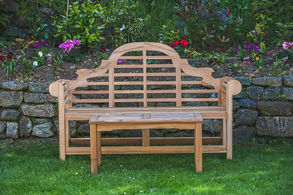 Solid Teak Garden Bench and Table Set – Lutyens Patio Bench and Rectangular Patio Table