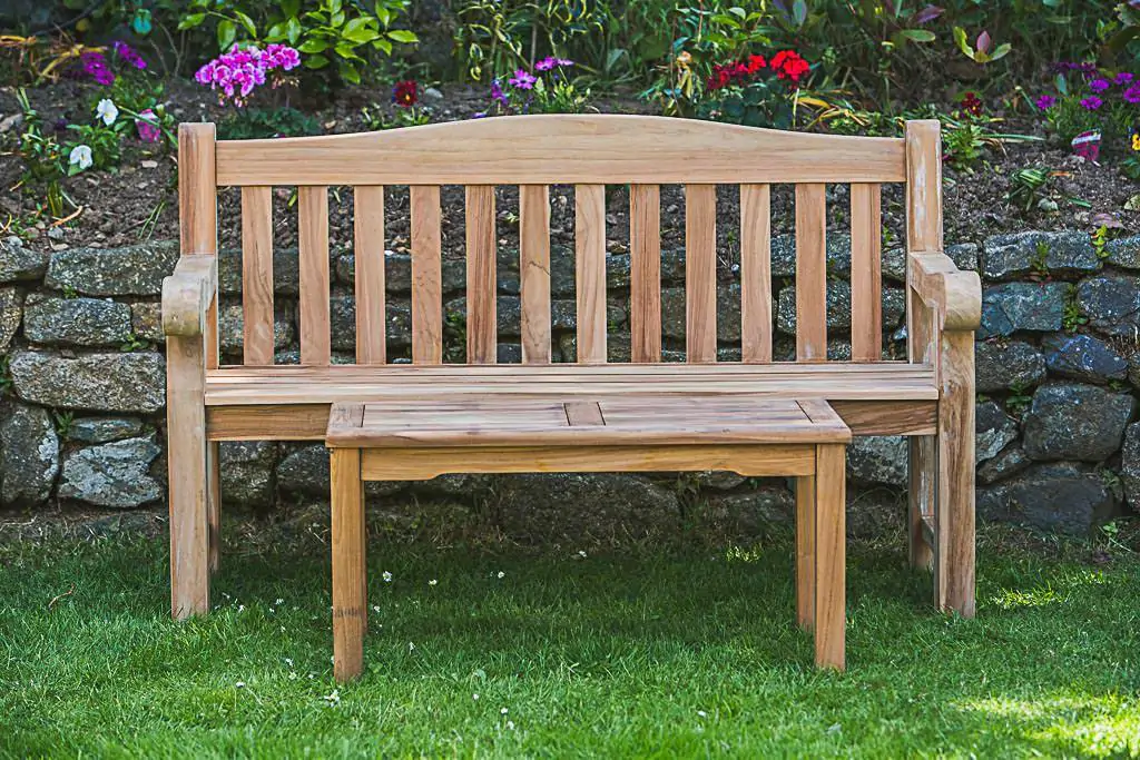 Solid Teak Garden Bench and Table Set – Victoria Park Bench and Rectangular Coffee Table