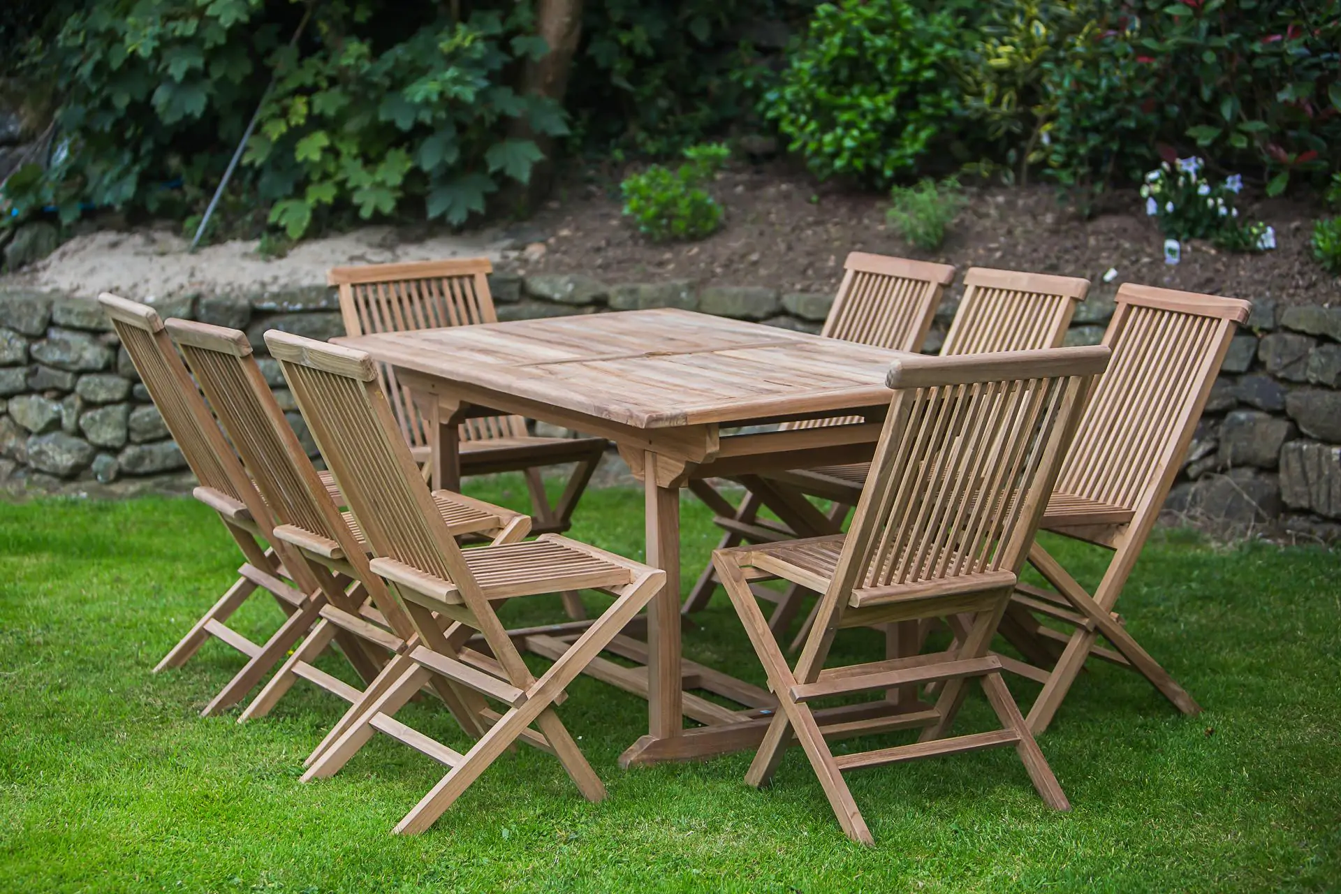 Solid Teak 1.6m Rectangular Pedestal Table and Folding Chair 8 Seater Garden Furniture Set