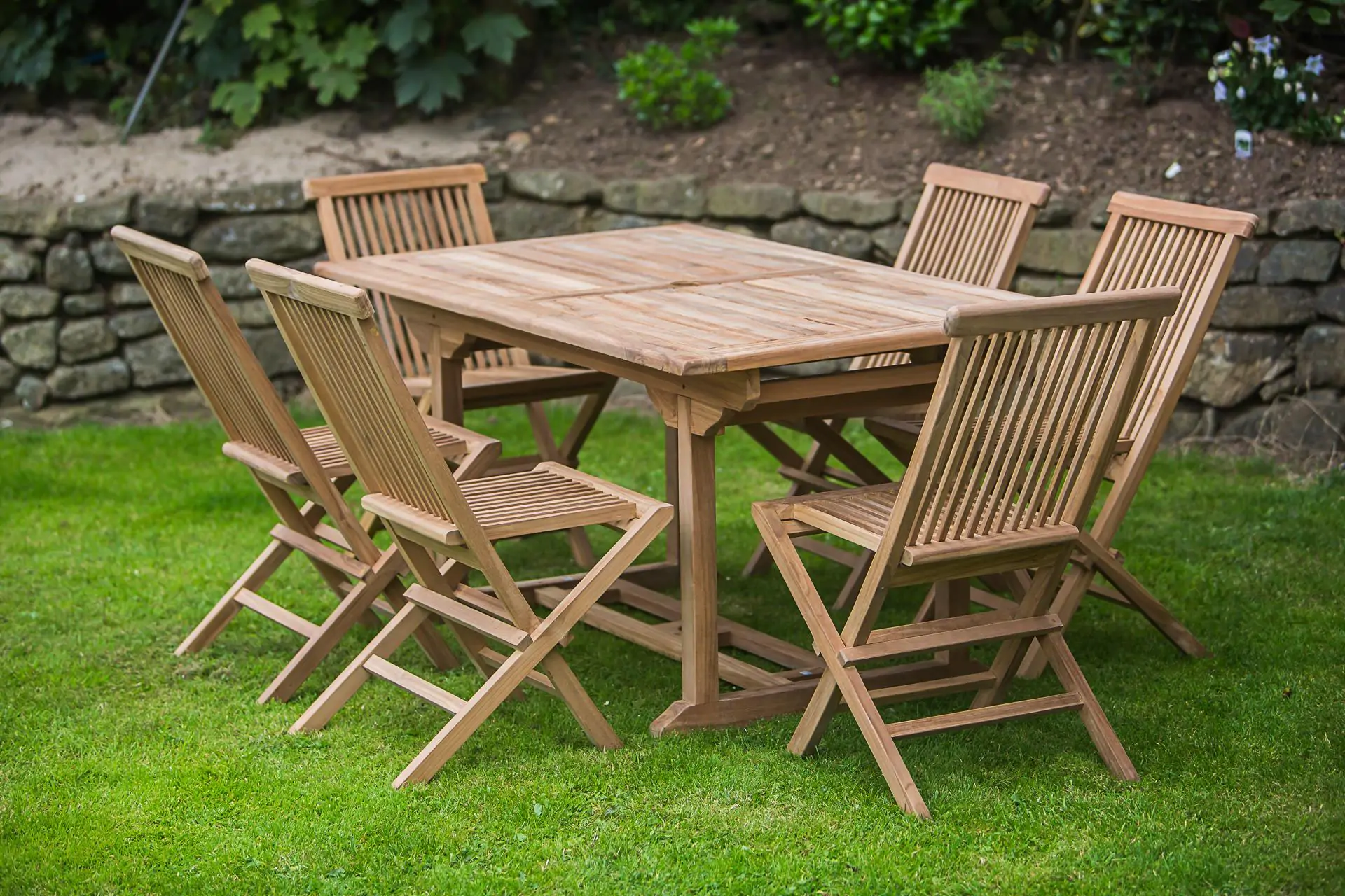 Rectangular Pedestal Solid Teak 1.6m Table and Folding Chair Garden Furniture Set