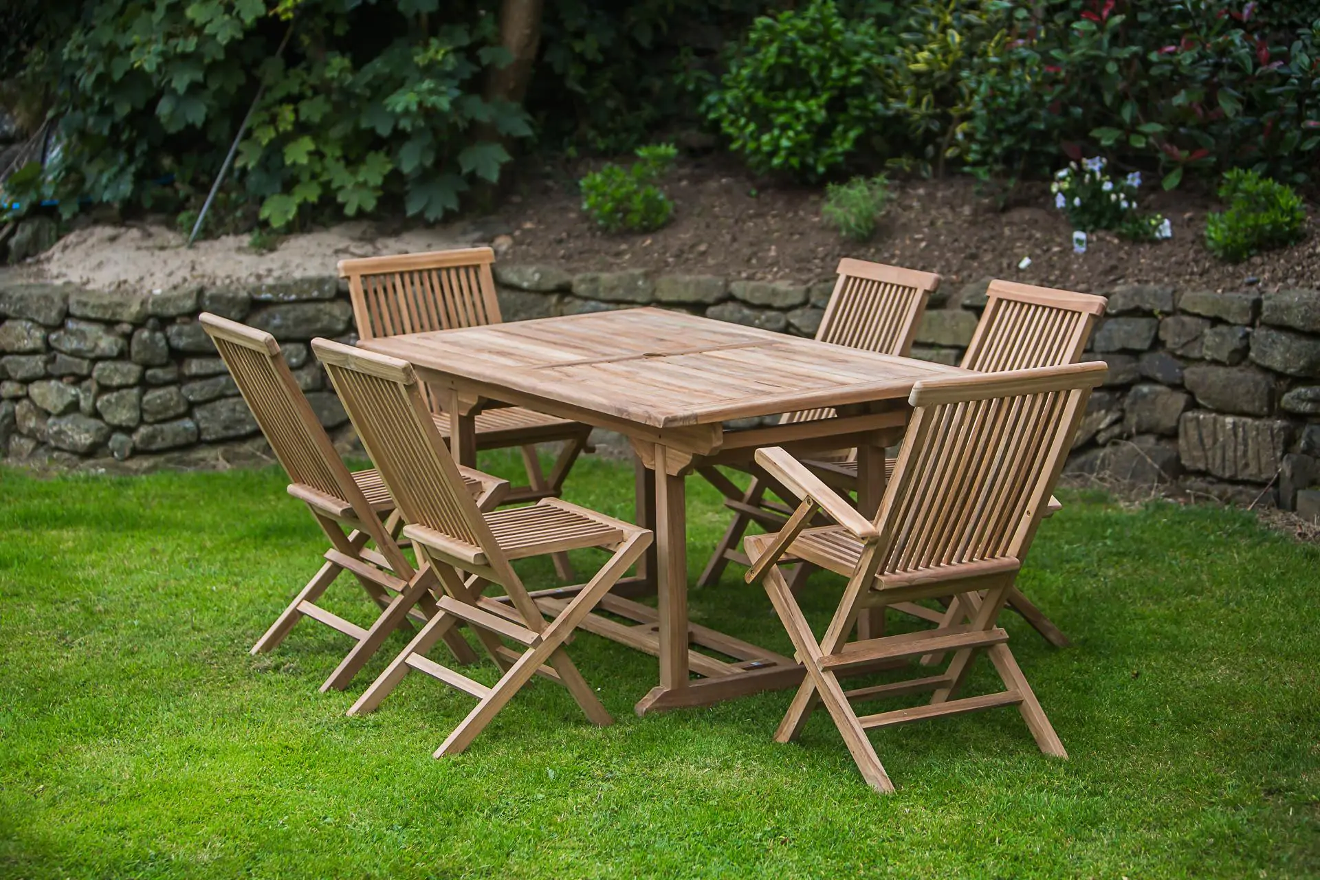 1.6m Solid Teak Rectangular Pedestal Table and Folding Chair Garden Furniture Set (combo)
