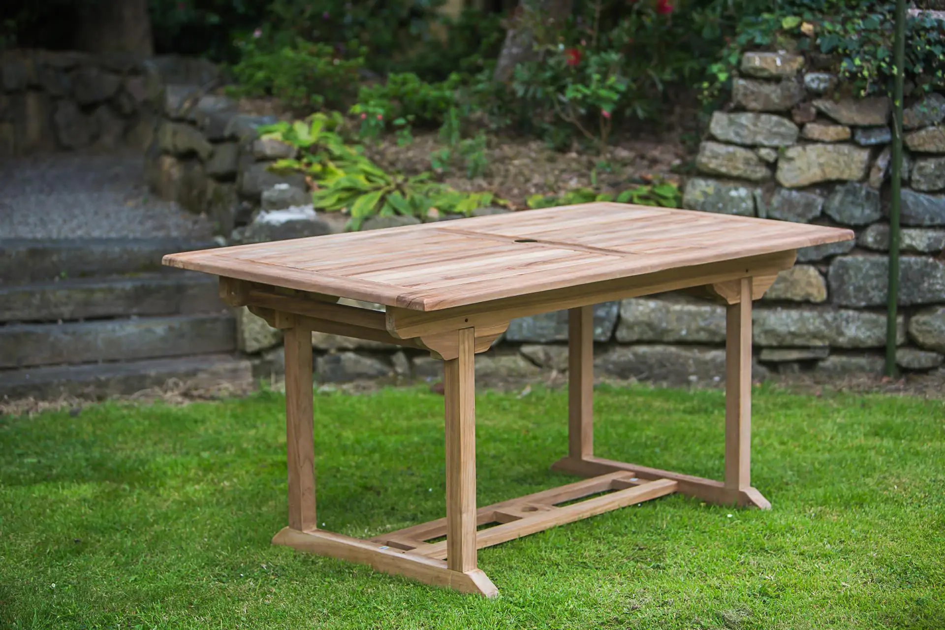 Solid Teak Rectangular 1.6m Pedestal Fixed Garden Table