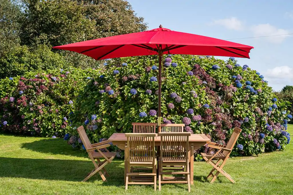 Bright Red Rectangular 3m x 2m Wooden Garden Parasol