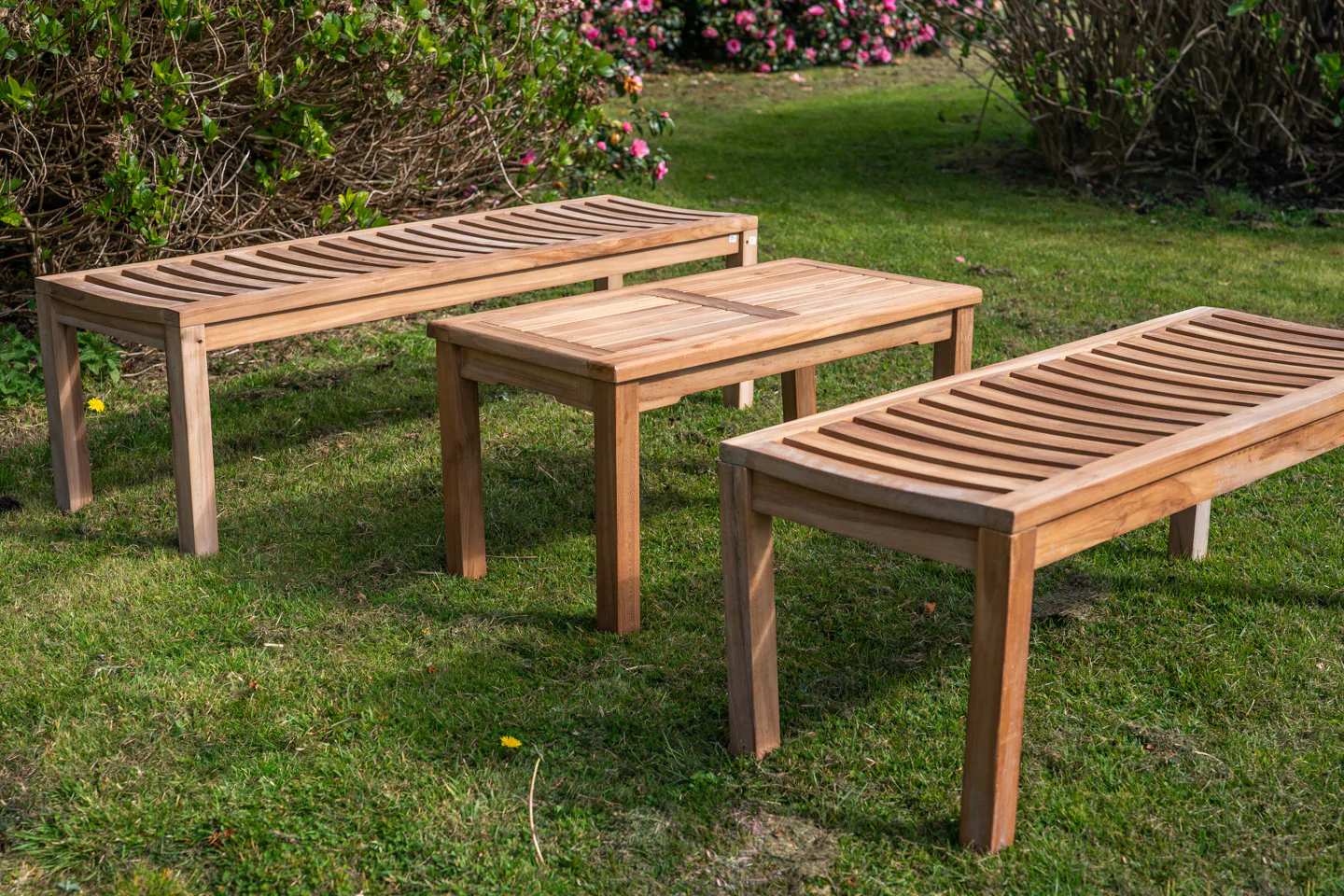 Double Backless Bench and Coffee Table Set