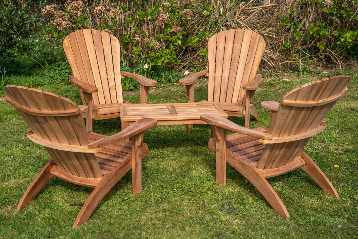 Four Teak Adirondack Family Chair Set