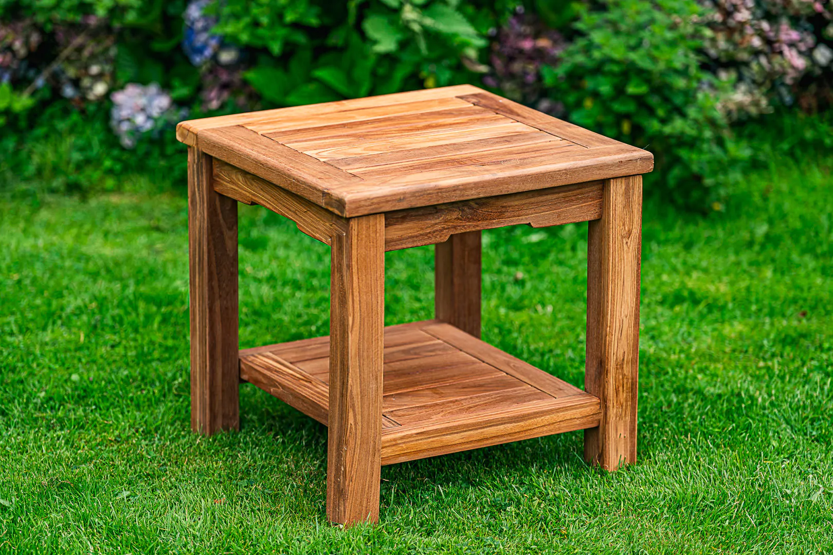 Solid Teak Square 45cm Coffee Table with Shelf