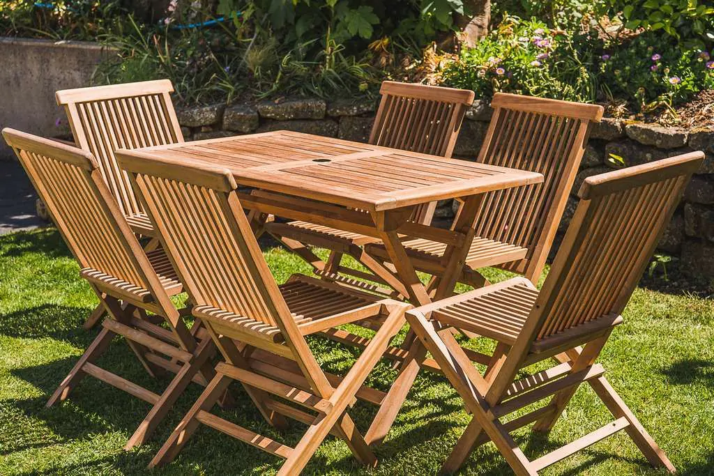 1.2m Solid Teak Folding Rectangular and 6 Folding Chairs Patio Set