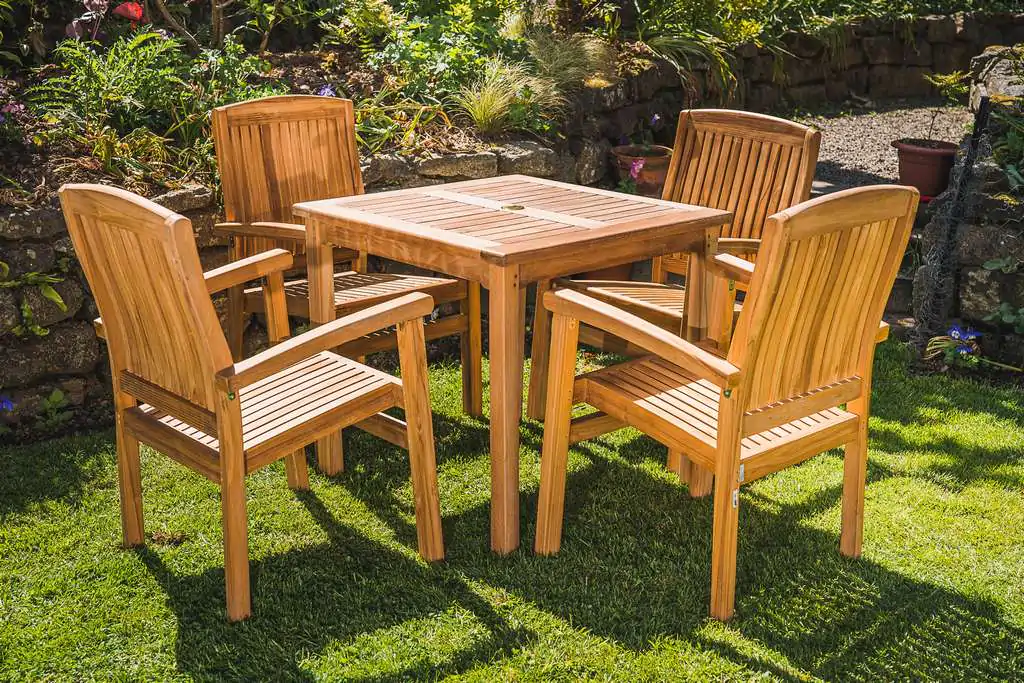 80cm Square Fixed Table and 4 Charlotte Stacking Chair Patio Set