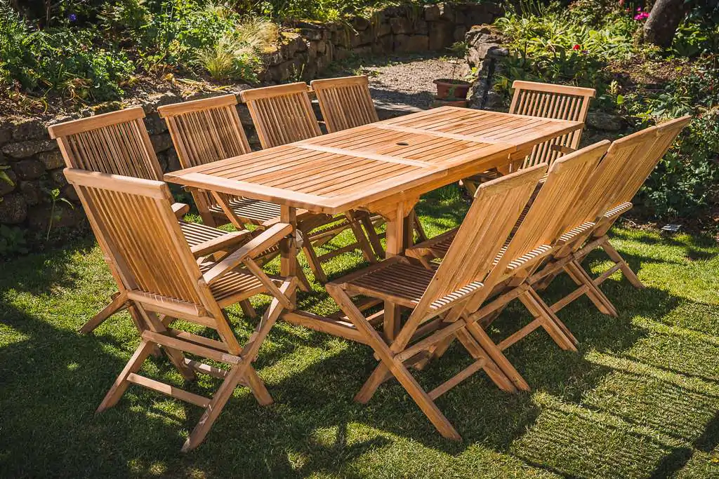 Solid Teak Extending 1.5m – 2.1m Table and 10 Seat Combo Patio Set