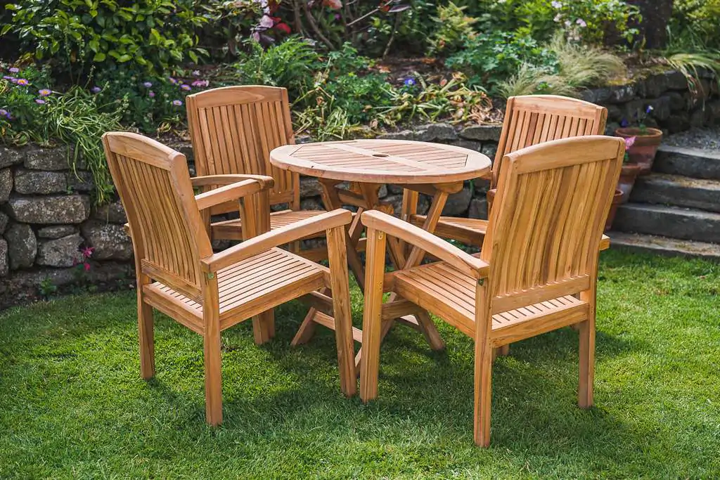 80cm Folding Circular Table and 4 Charlotte Stacking Chair Patio Set