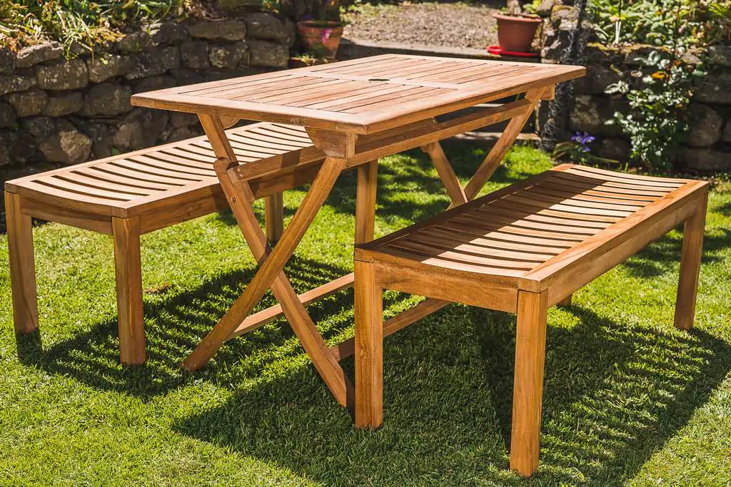 Solid Teak 1.2m Rectangular Folding Table and Backless Bench Patio Set