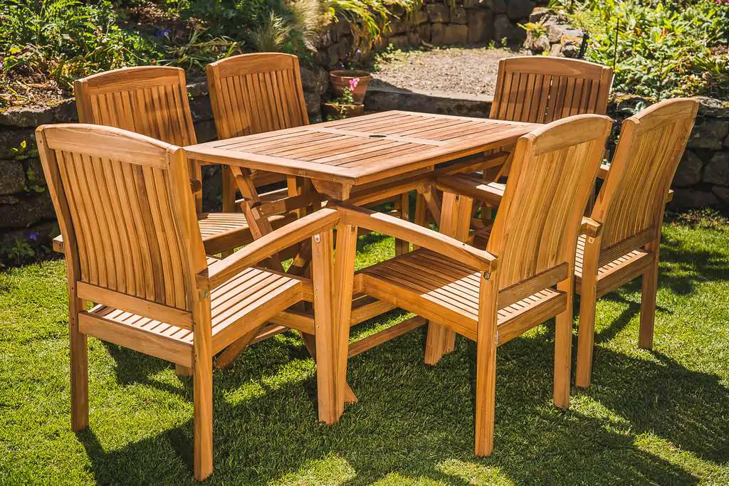 Solid Teak 1.2 Rectangular Folding and 6 Charlotte Stacking Chair Patio Set