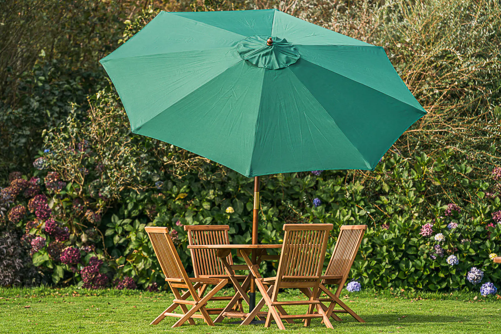 3m Green Tilting Round Wooden Garden Parasol