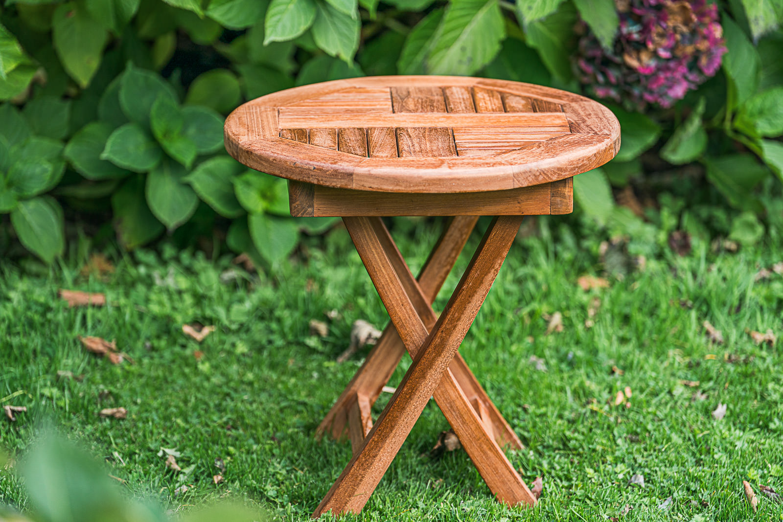 Solid Teak 50cm Circular Folding Coffee Table
