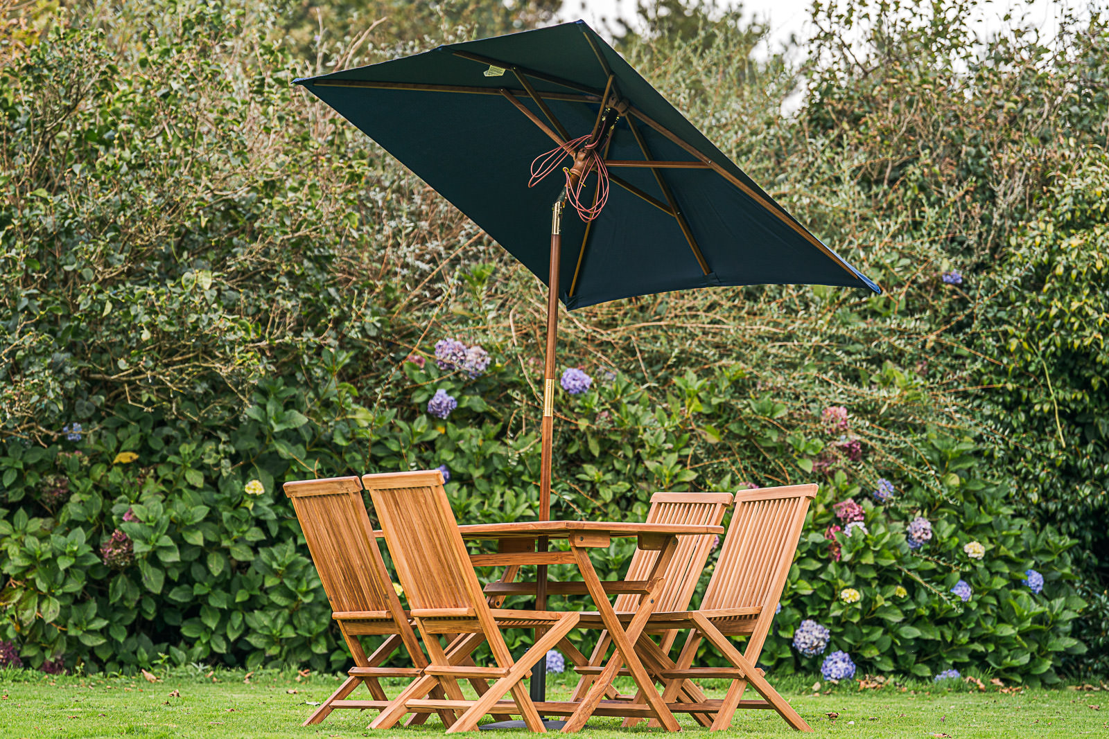 Tilting Rectangular Wooden Garden Parasol 2m x 1.5m – Navy