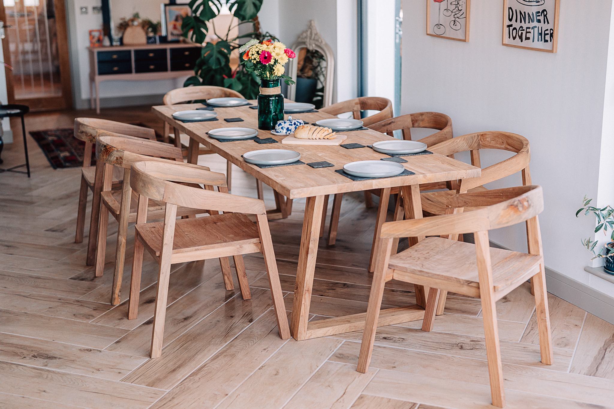 Kynance 2.2m Reclaimed Teak Table with 8 Round Back Chairs