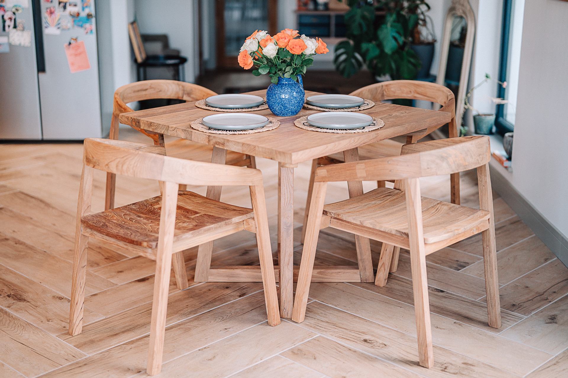 Reclaimed Teak 1m Lamorna Table and 4 Round Back Chairs