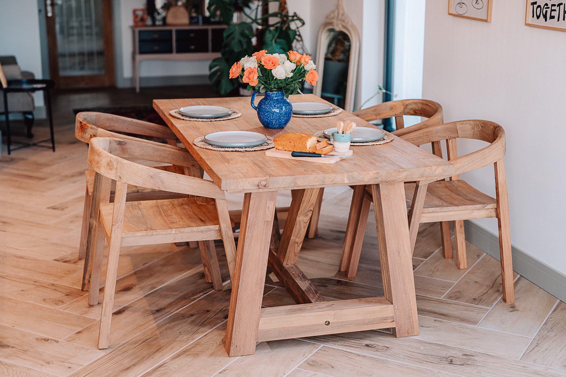 Rinsey Solid Reclaimed Teak 1.8m Table and 4 Round Back Chair Dining Set