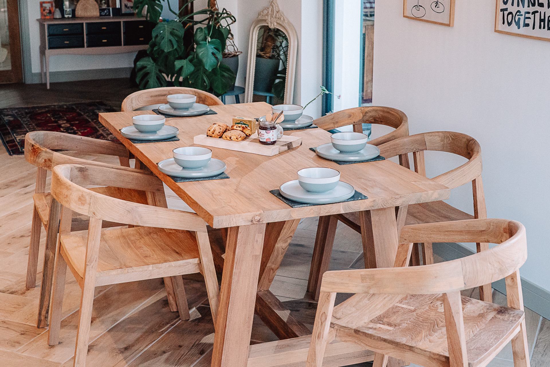Rinsey 1.8m Solid Reclaimed Teak Table with 6 Round Back Chairs