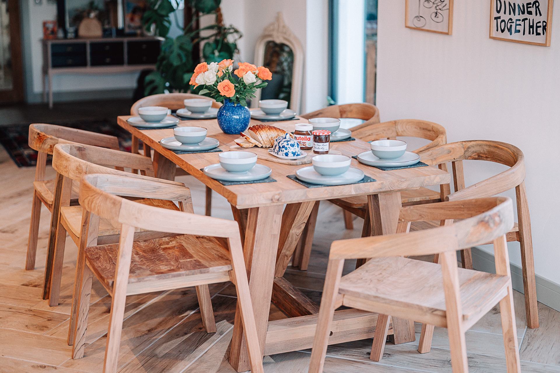 1.8m Rinsey Solid Reclaimed Teak Table with 8 Round Back Chairs
